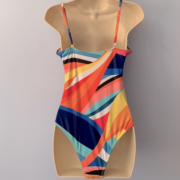 Jantzen size medium one piece colorful abstract ruched swimsuit NWT - Picture 2 of 6